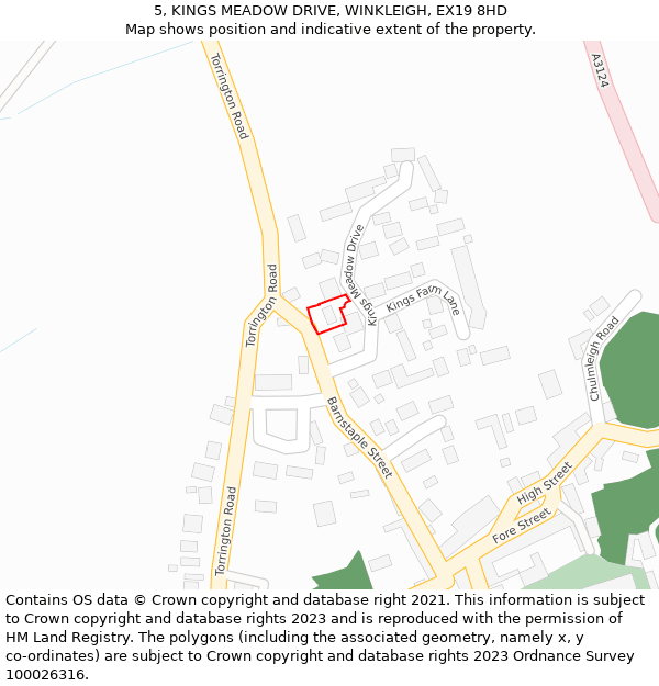 5, KINGS MEADOW DRIVE, WINKLEIGH, EX19 8HD: Location map and indicative extent of plot