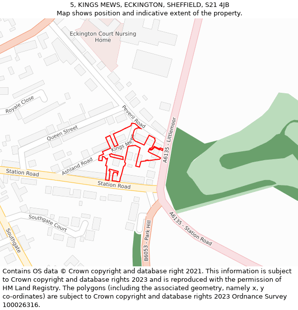 5, KINGS MEWS, ECKINGTON, SHEFFIELD, S21 4JB: Location map and indicative extent of plot