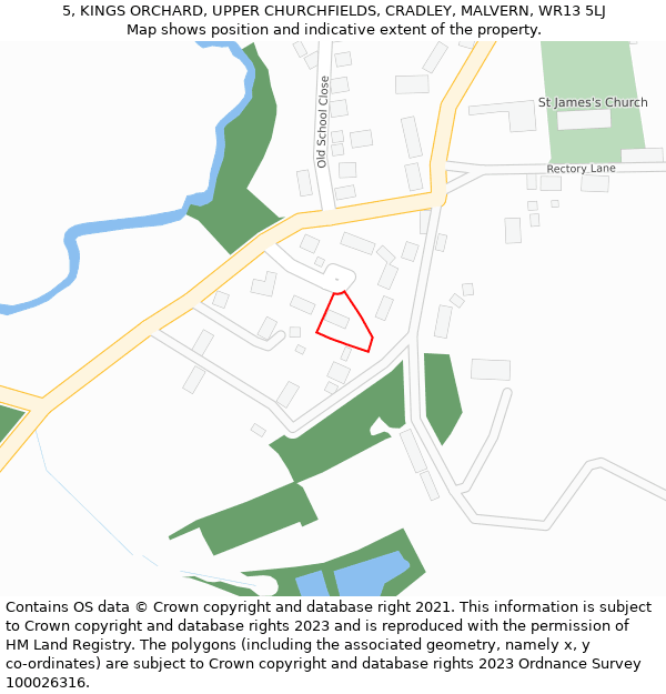 5, KINGS ORCHARD, UPPER CHURCHFIELDS, CRADLEY, MALVERN, WR13 5LJ: Location map and indicative extent of plot