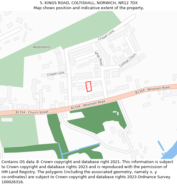 5, KINGS ROAD, COLTISHALL, NORWICH, NR12 7DX: Location map and indicative extent of plot