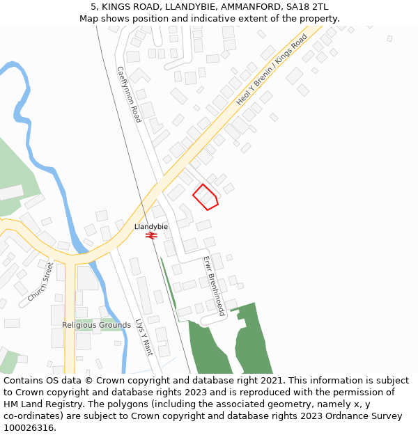 5, KINGS ROAD, LLANDYBIE, AMMANFORD, SA18 2TL: Location map and indicative extent of plot