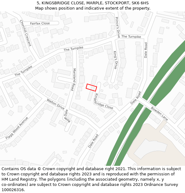 5, KINGSBRIDGE CLOSE, MARPLE, STOCKPORT, SK6 6HS: Location map and indicative extent of plot