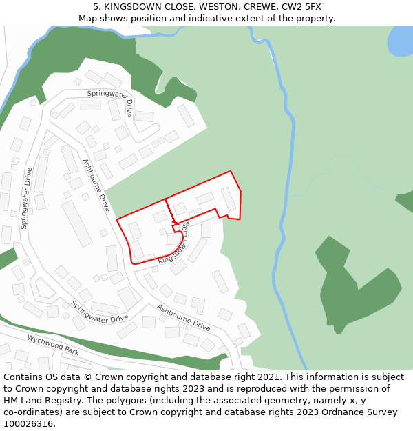 5, KINGSDOWN CLOSE, WESTON, CREWE, CW2 5FX: Location map and indicative extent of plot