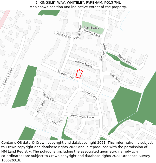 5, KINGSLEY WAY, WHITELEY, FAREHAM, PO15 7NL: Location map and indicative extent of plot