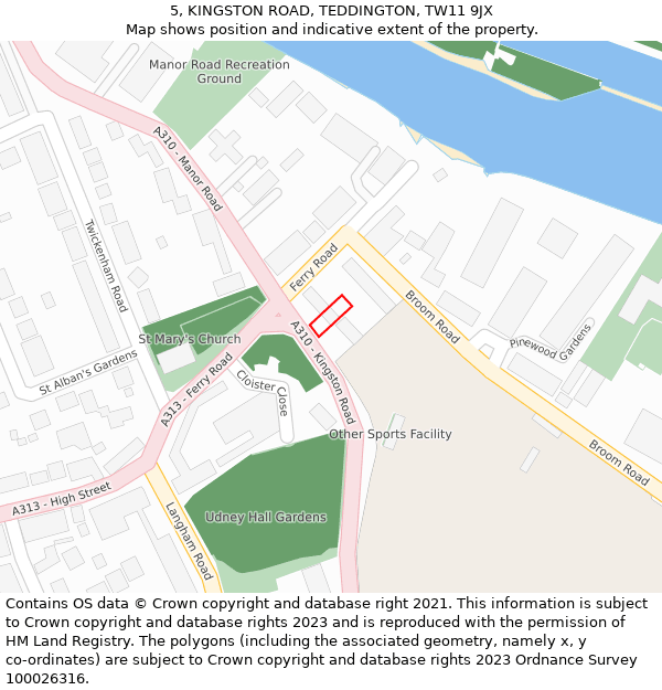 5, KINGSTON ROAD, TEDDINGTON, TW11 9JX: Location map and indicative extent of plot