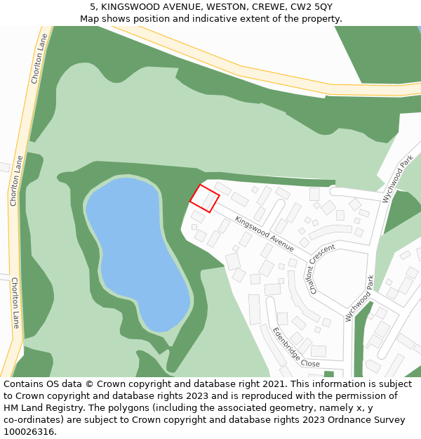 5, KINGSWOOD AVENUE, WESTON, CREWE, CW2 5QY: Location map and indicative extent of plot