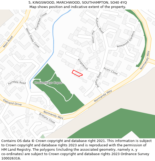 5, KINGSWOOD, MARCHWOOD, SOUTHAMPTON, SO40 4YQ: Location map and indicative extent of plot