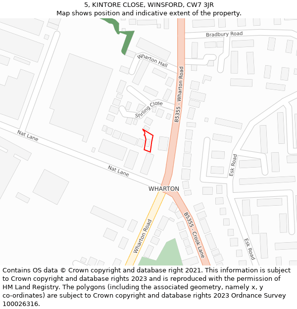 5, KINTORE CLOSE, WINSFORD, CW7 3JR: Location map and indicative extent of plot