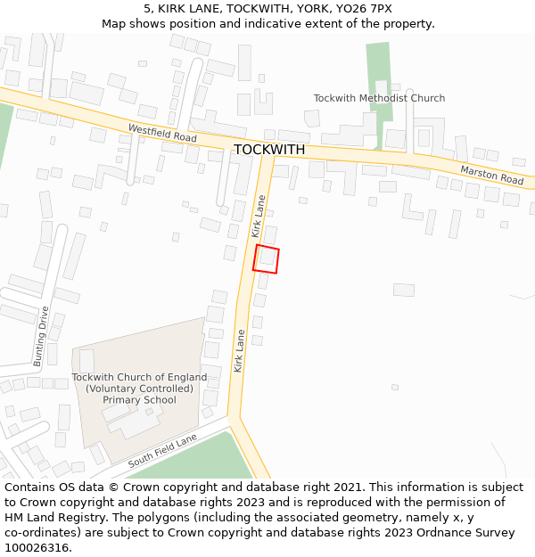 5, KIRK LANE, TOCKWITH, YORK, YO26 7PX: Location map and indicative extent of plot