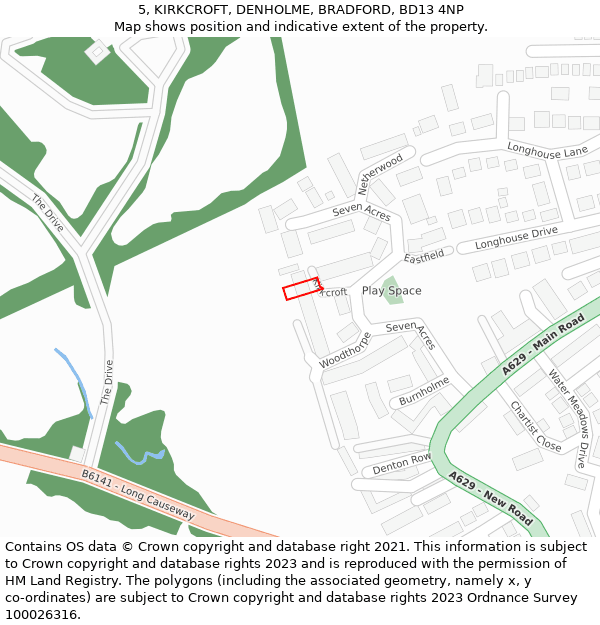 5, KIRKCROFT, DENHOLME, BRADFORD, BD13 4NP: Location map and indicative extent of plot
