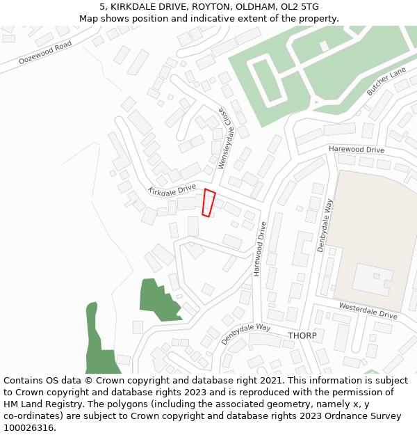 5, KIRKDALE DRIVE, ROYTON, OLDHAM, OL2 5TG: Location map and indicative extent of plot