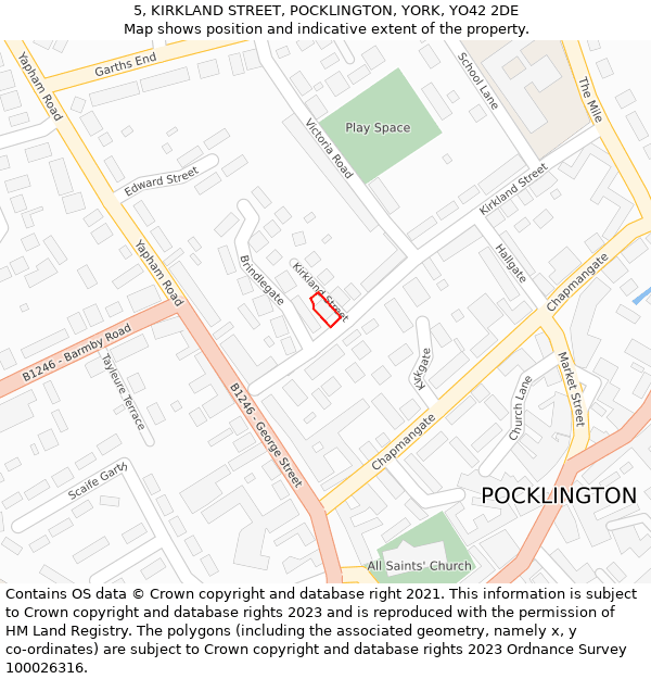 5, KIRKLAND STREET, POCKLINGTON, YORK, YO42 2DE: Location map and indicative extent of plot