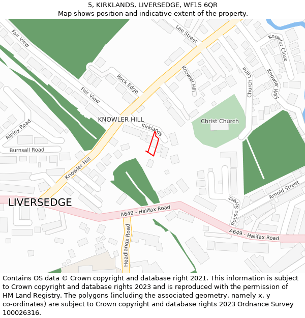 5, KIRKLANDS, LIVERSEDGE, WF15 6QR: Location map and indicative extent of plot