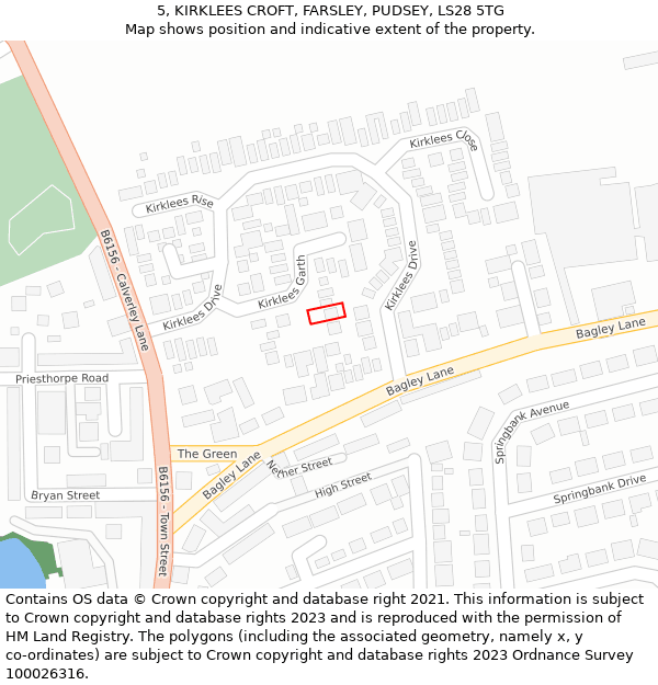 5, KIRKLEES CROFT, FARSLEY, PUDSEY, LS28 5TG: Location map and indicative extent of plot