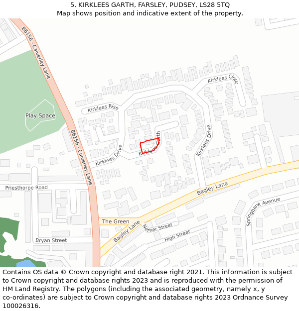 5, KIRKLEES GARTH, FARSLEY, PUDSEY, LS28 5TQ: Location map and indicative extent of plot