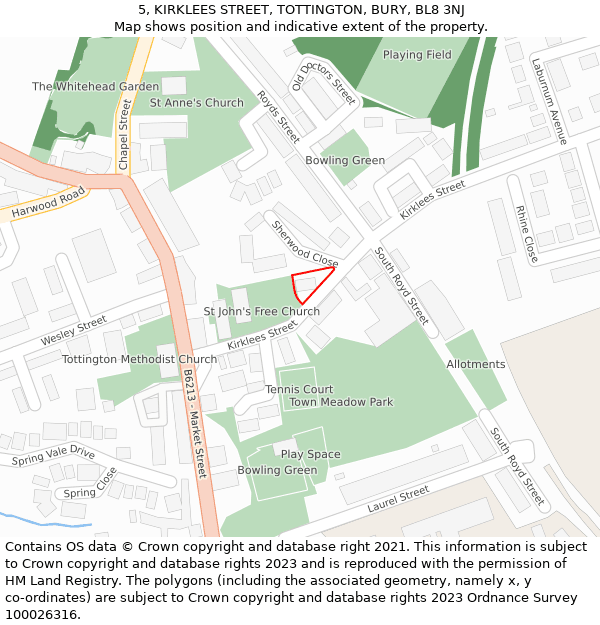 5, KIRKLEES STREET, TOTTINGTON, BURY, BL8 3NJ: Location map and indicative extent of plot