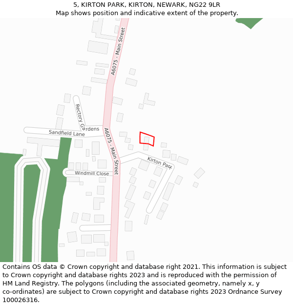 5, KIRTON PARK, KIRTON, NEWARK, NG22 9LR: Location map and indicative extent of plot