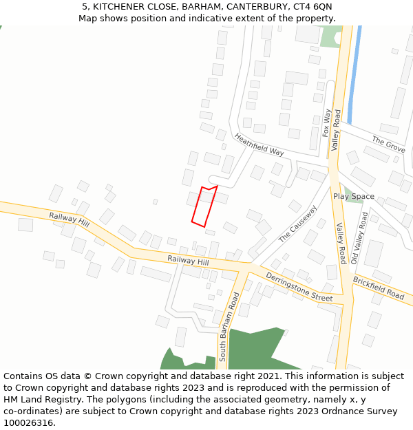 5, KITCHENER CLOSE, BARHAM, CANTERBURY, CT4 6QN: Location map and indicative extent of plot