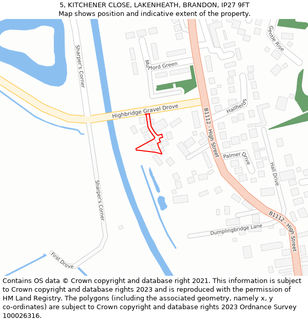 5, KITCHENER CLOSE, LAKENHEATH, BRANDON, IP27 9FT: Location map and indicative extent of plot