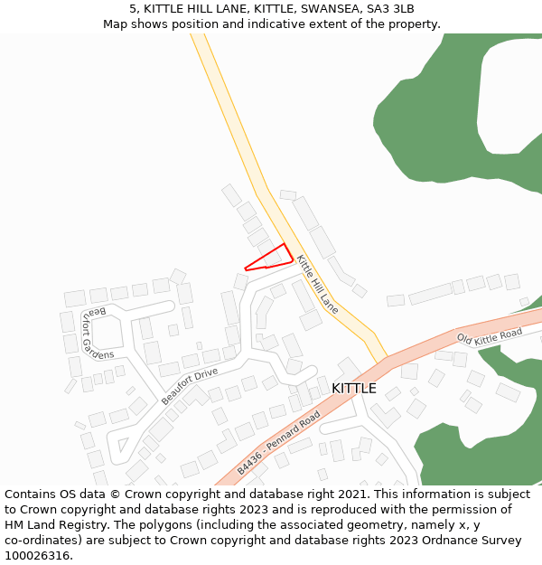 5, KITTLE HILL LANE, KITTLE, SWANSEA, SA3 3LB: Location map and indicative extent of plot