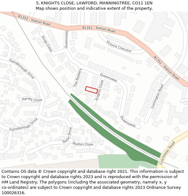 5, KNIGHTS CLOSE, LAWFORD, MANNINGTREE, CO11 1EN: Location map and indicative extent of plot