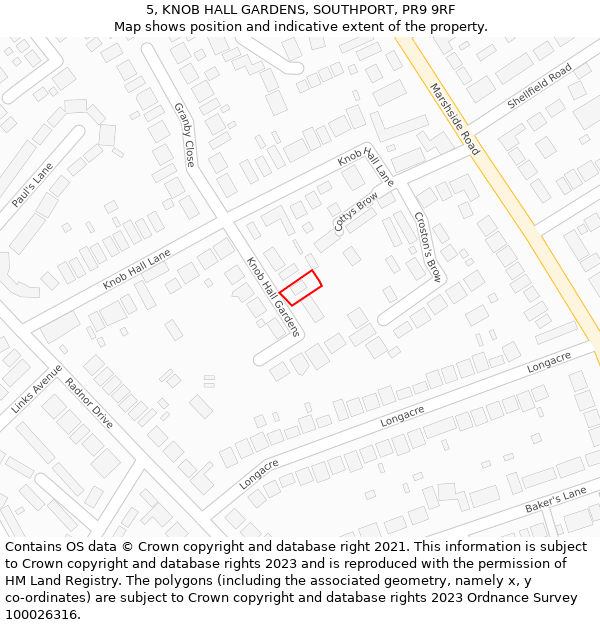 5, KNOB HALL GARDENS, SOUTHPORT, PR9 9RF: Location map and indicative extent of plot