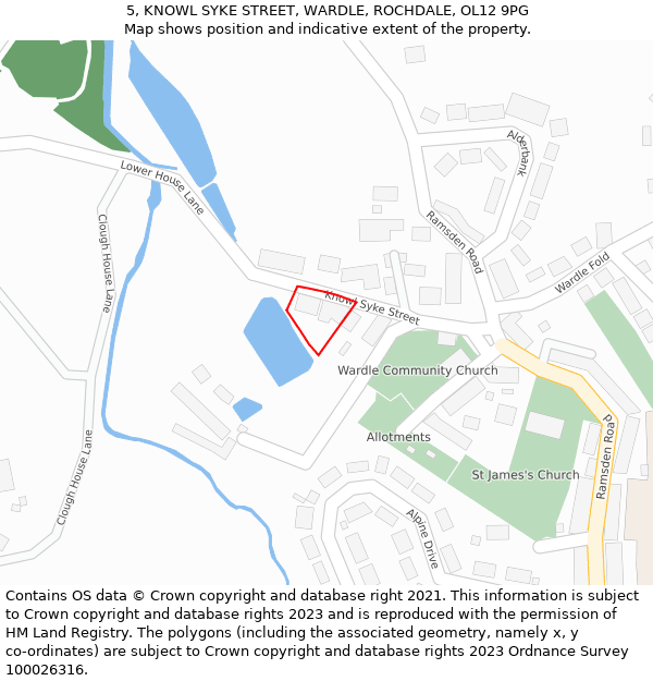 5, KNOWL SYKE STREET, WARDLE, ROCHDALE, OL12 9PG: Location map and indicative extent of plot