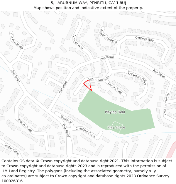 5, LABURNUM WAY, PENRITH, CA11 8UJ: Location map and indicative extent of plot