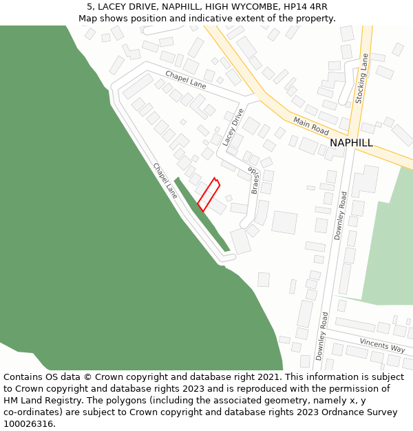 5, LACEY DRIVE, NAPHILL, HIGH WYCOMBE, HP14 4RR: Location map and indicative extent of plot