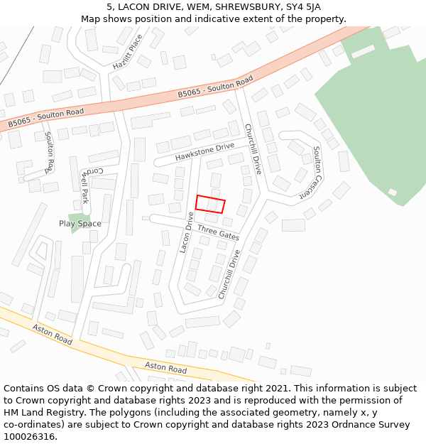 5, LACON DRIVE, WEM, SHREWSBURY, SY4 5JA: Location map and indicative extent of plot