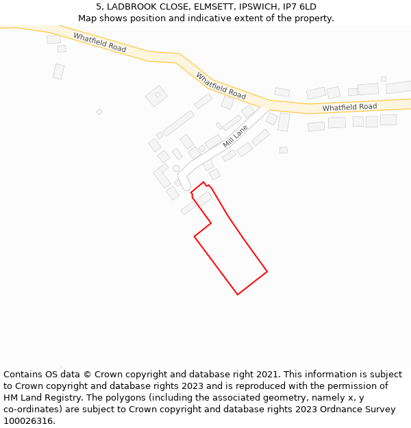 5, LADBROOK CLOSE, ELMSETT, IPSWICH, IP7 6LD: Location map and indicative extent of plot