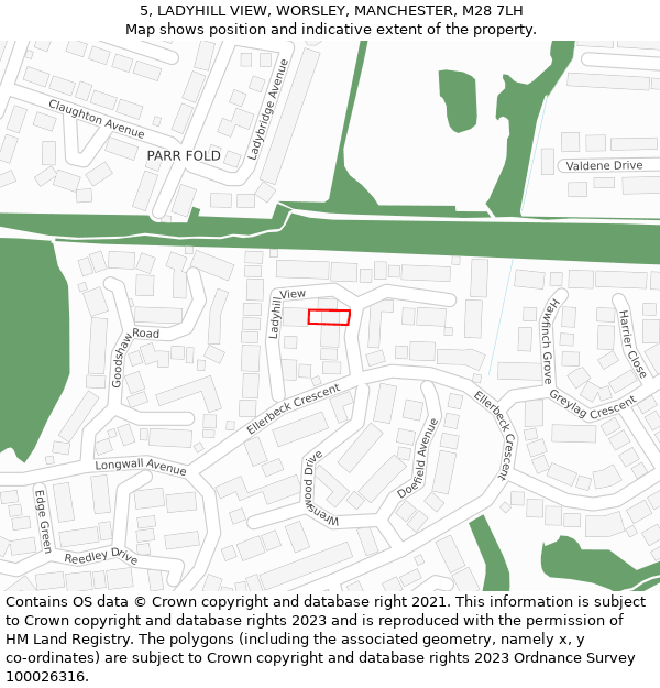 5, LADYHILL VIEW, WORSLEY, MANCHESTER, M28 7LH: Location map and indicative extent of plot