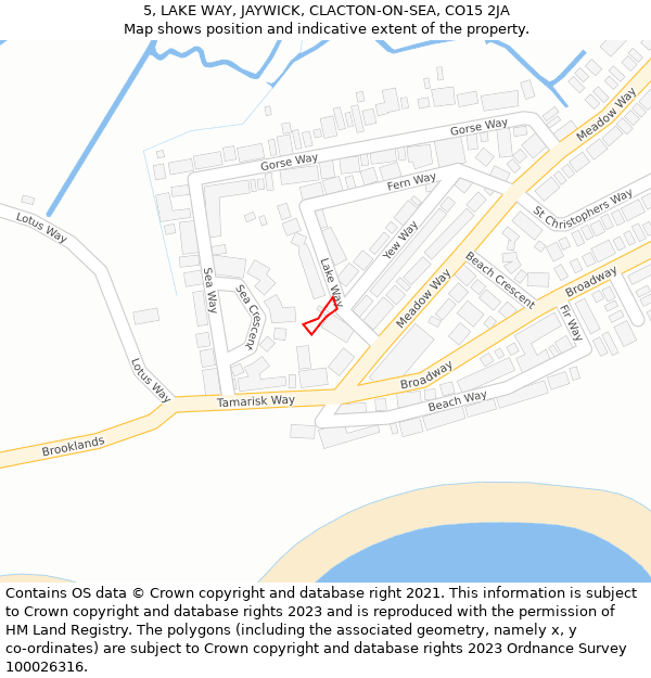 5, LAKE WAY, JAYWICK, CLACTON-ON-SEA, CO15 2JA: Location map and indicative extent of plot