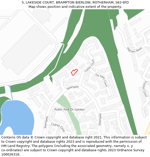 5, LAKESIDE COURT, BRAMPTON BIERLOW, ROTHERHAM, S63 6FD: Location map and indicative extent of plot