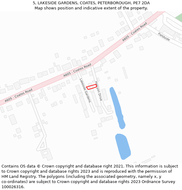 5, LAKESIDE GARDENS, COATES, PETERBOROUGH, PE7 2DA: Location map and indicative extent of plot