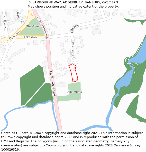 5, LAMBOURNE WAY, ADDERBURY, BANBURY, OX17 3PN: Location map and indicative extent of plot