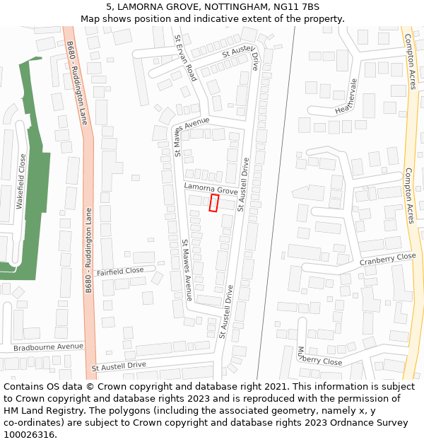 5, LAMORNA GROVE, NOTTINGHAM, NG11 7BS: Location map and indicative extent of plot