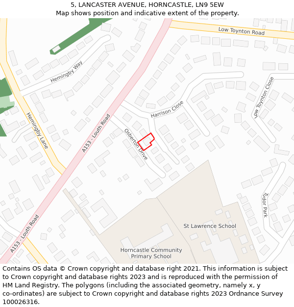 5, LANCASTER AVENUE, HORNCASTLE, LN9 5EW: Location map and indicative extent of plot