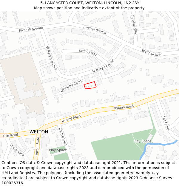 5, LANCASTER COURT, WELTON, LINCOLN, LN2 3SY: Location map and indicative extent of plot