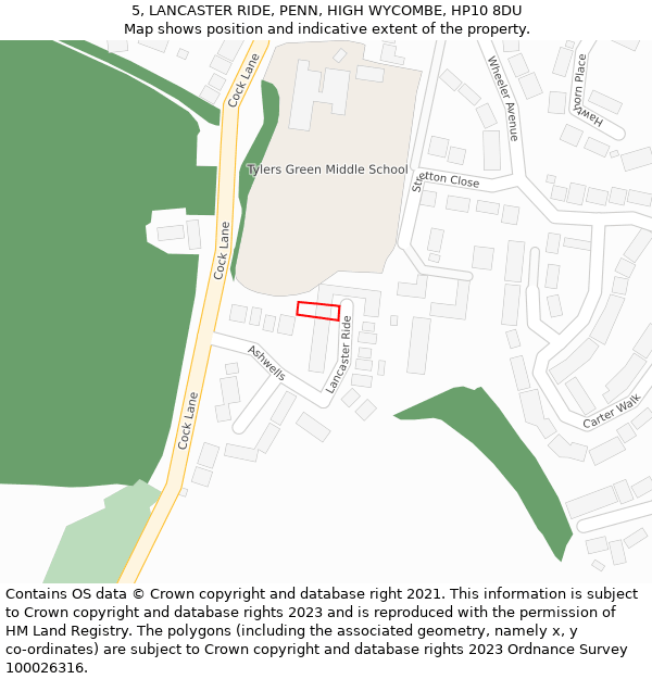 5, LANCASTER RIDE, PENN, HIGH WYCOMBE, HP10 8DU: Location map and indicative extent of plot