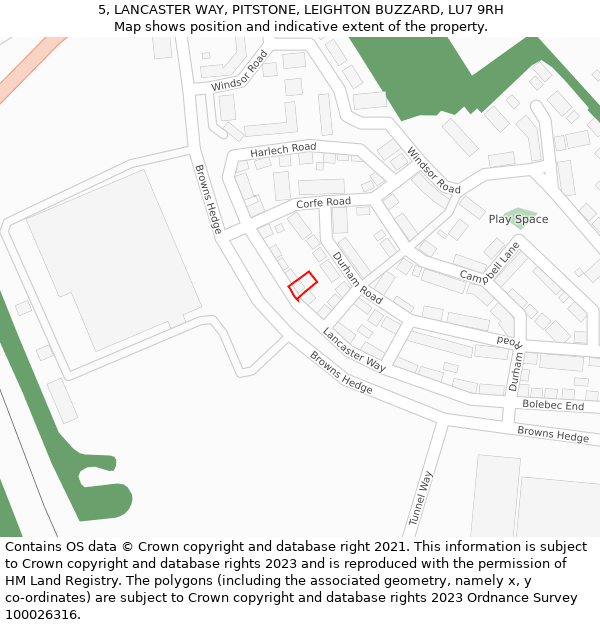 5, LANCASTER WAY, PITSTONE, LEIGHTON BUZZARD, LU7 9RH: Location map and indicative extent of plot