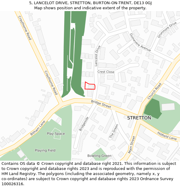 5, LANCELOT DRIVE, STRETTON, BURTON-ON-TRENT, DE13 0GJ: Location map and indicative extent of plot