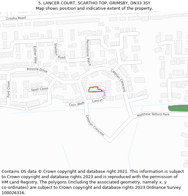 5, LANCER COURT, SCARTHO TOP, GRIMSBY, DN33 3SY: Location map and indicative extent of plot