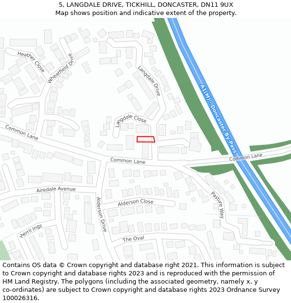 5, LANGDALE DRIVE, TICKHILL, DONCASTER, DN11 9UX: Location map and indicative extent of plot