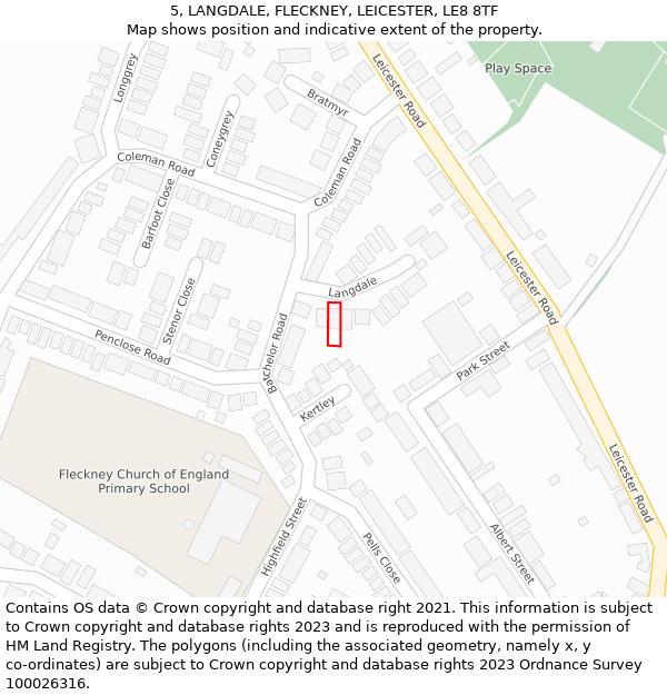 5, LANGDALE, FLECKNEY, LEICESTER, LE8 8TF: Location map and indicative extent of plot