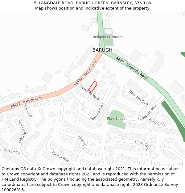 5, LANGDALE ROAD, BARUGH GREEN, BARNSLEY, S75 1LW: Location map and indicative extent of plot