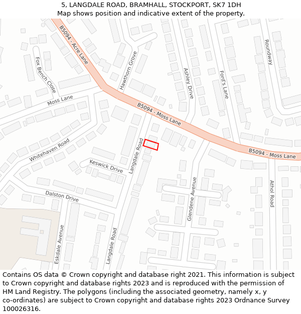 5, LANGDALE ROAD, BRAMHALL, STOCKPORT, SK7 1DH: Location map and indicative extent of plot