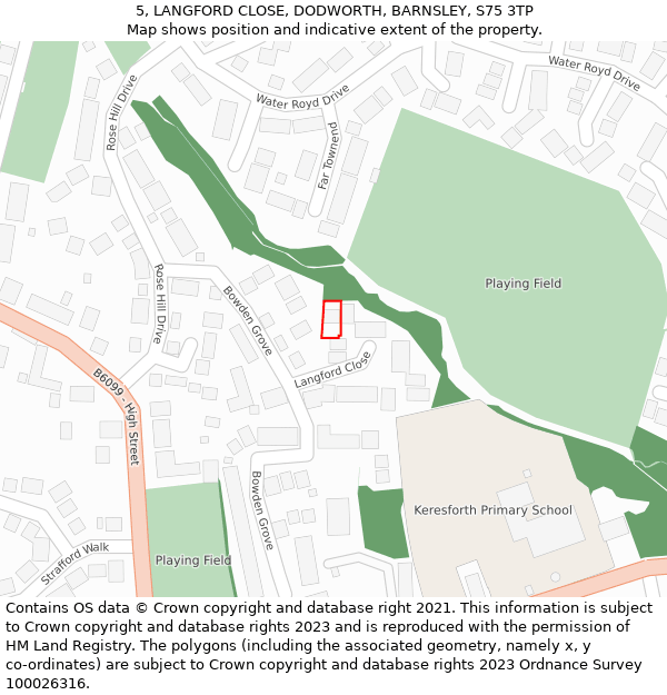 5, LANGFORD CLOSE, DODWORTH, BARNSLEY, S75 3TP: Location map and indicative extent of plot