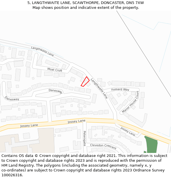 5, LANGTHWAITE LANE, SCAWTHORPE, DONCASTER, DN5 7XW: Location map and indicative extent of plot