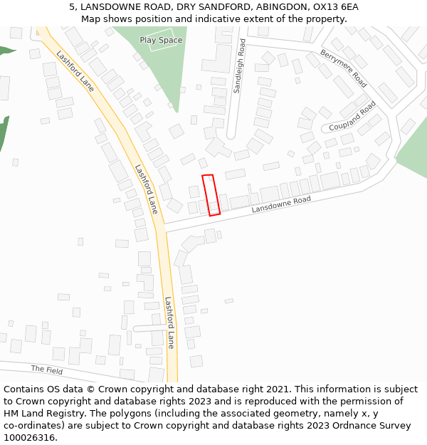 5, LANSDOWNE ROAD, DRY SANDFORD, ABINGDON, OX13 6EA: Location map and indicative extent of plot